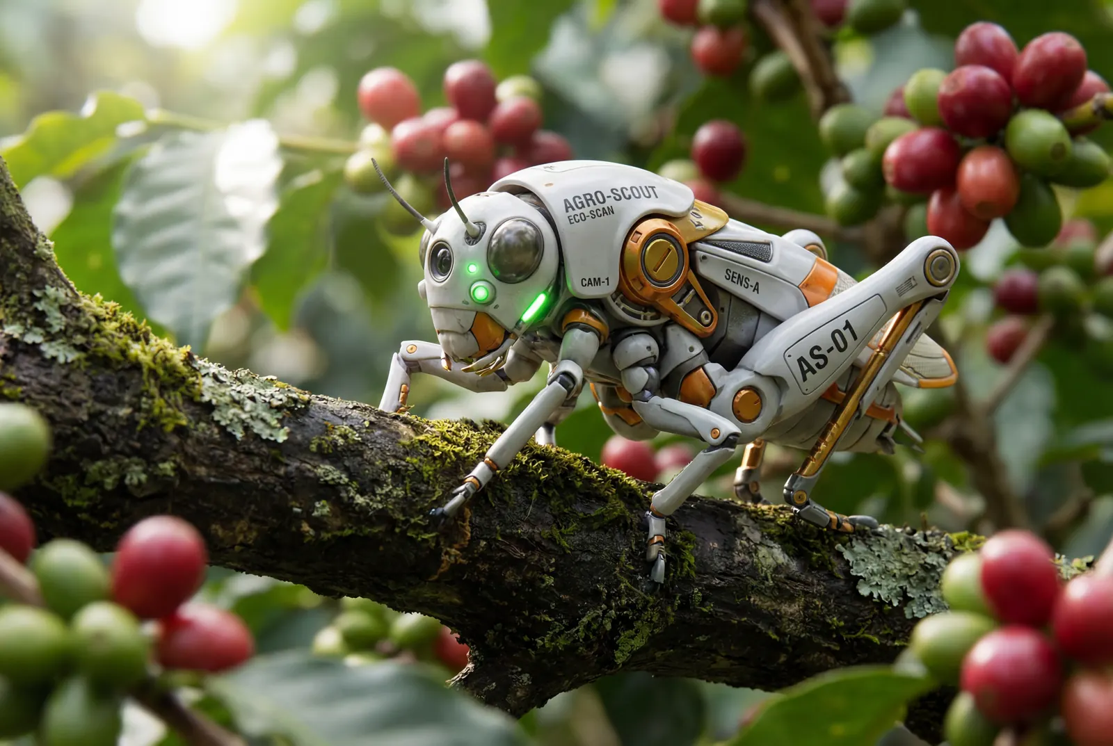 AGRO-SCOUT robot on coffee branch